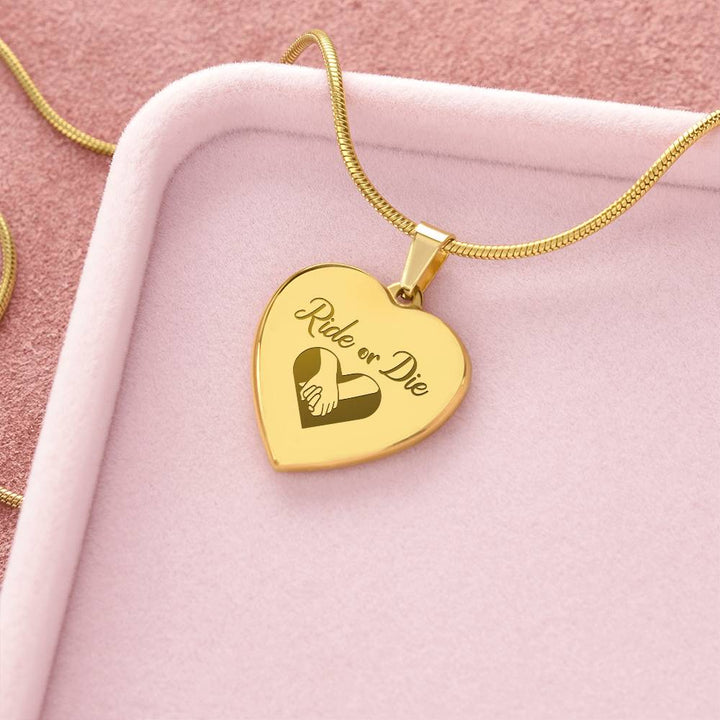 Ride Or Die Engraved Heart Necklace – Gift for Her
