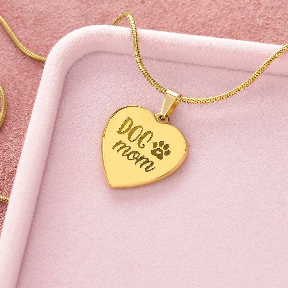 Dog Mom Engraved Heart Necklace – Gift for Mom