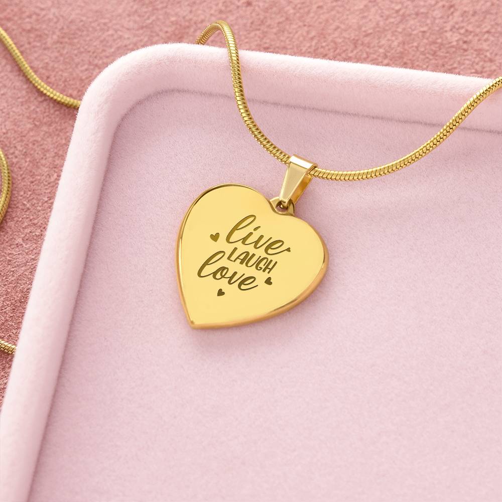 Live Laugh Love – Engraved Heart Necklace – Gift for Her