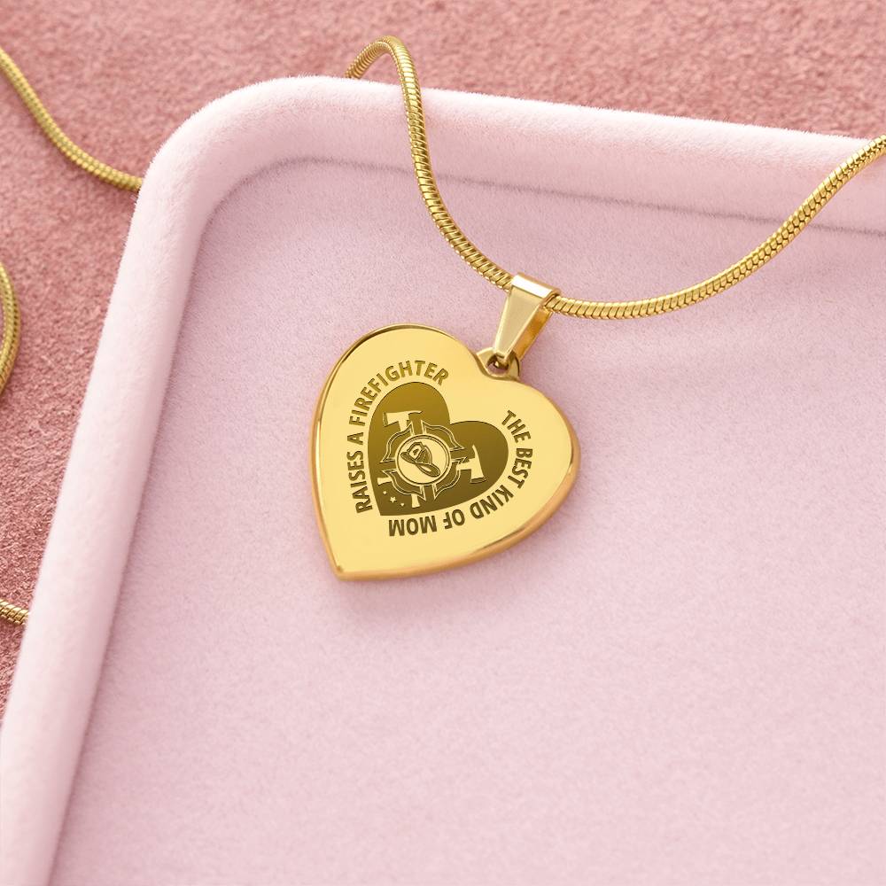 The Best Kind Of Mom Raises a Firefighter Engraved Heart Necklace – Gift for Mom