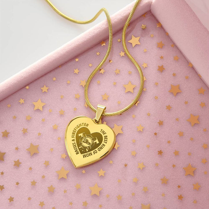 The Best Kind Of Mom Raises a Firefighter Engraved Heart Necklace – Gift for Mom