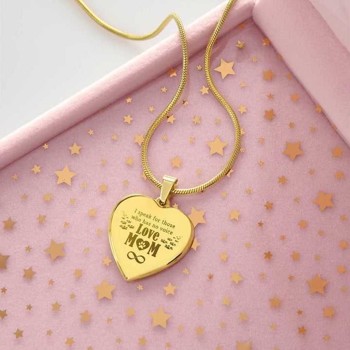 I Speak For Those Who Have No Voice – Engraved Heart Necklace – Gift for Mom