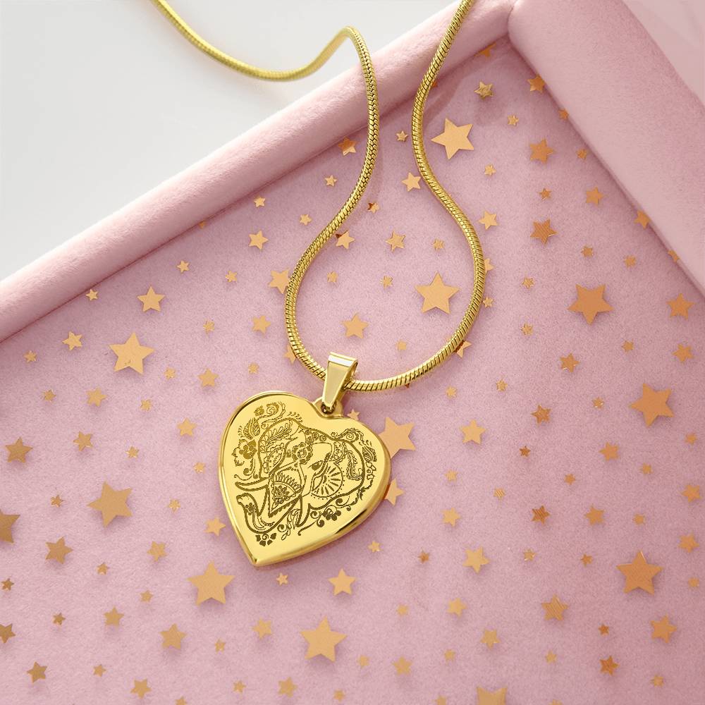 Elephant Head – Engraved Heart Necklace – Gift for Her