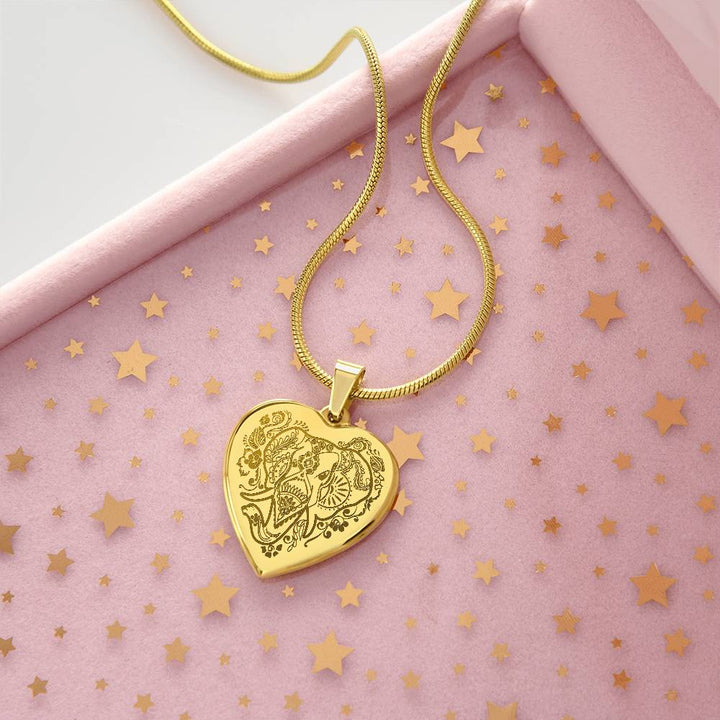 Elephant Head – Engraved Heart Necklace – Gift for Her