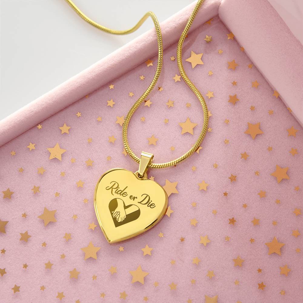 Ride Or Die Engraved Heart Necklace – Gift for Her