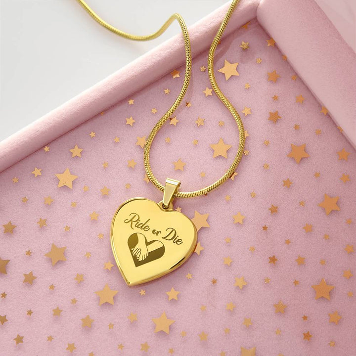 Ride Or Die Engraved Heart Necklace – Gift for Her