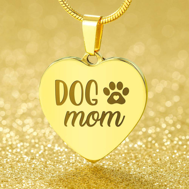 Dog Mom Engraved Heart Necklace – Gift for Mom