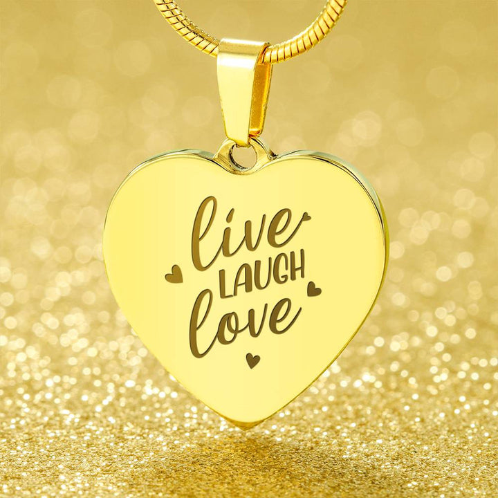 Live Laugh Love – Engraved Heart Necklace – Gift for Her