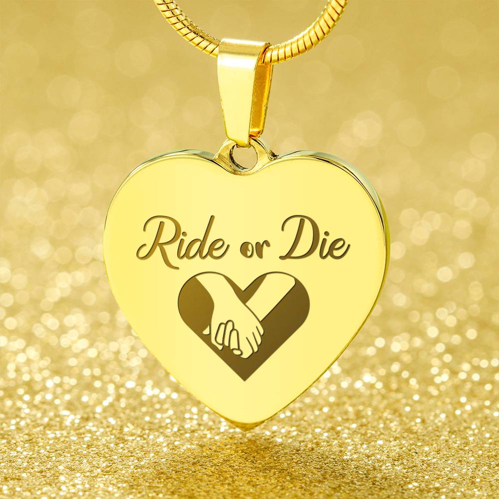 Ride Or Die Engraved Heart Necklace – Gift for Her