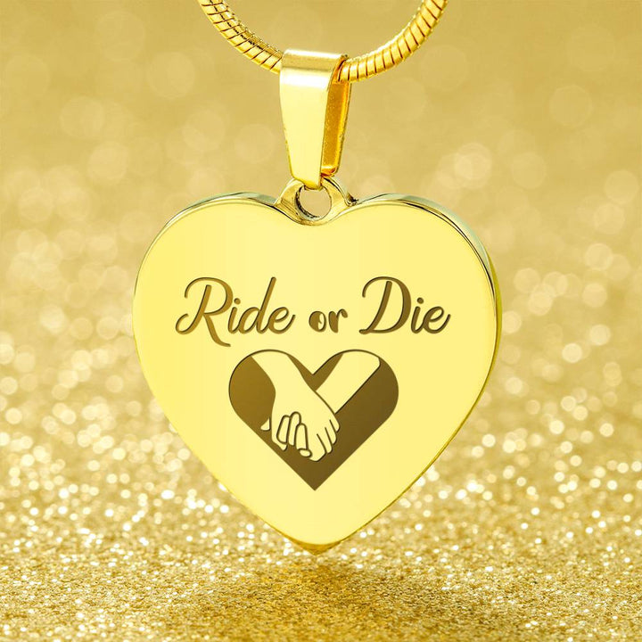 Ride Or Die Engraved Heart Necklace – Gift for Her