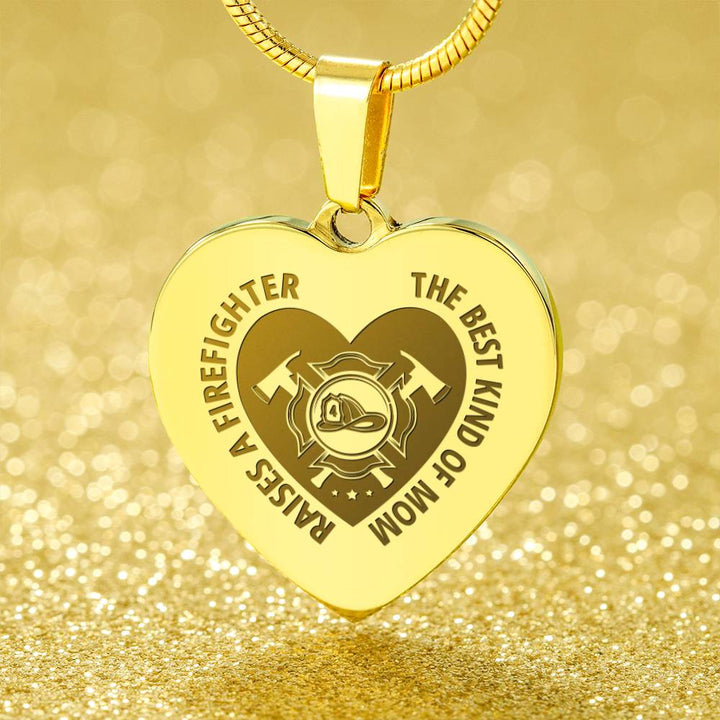 The Best Kind Of Mom Raises a Firefighter Engraved Heart Necklace – Gift for Mom