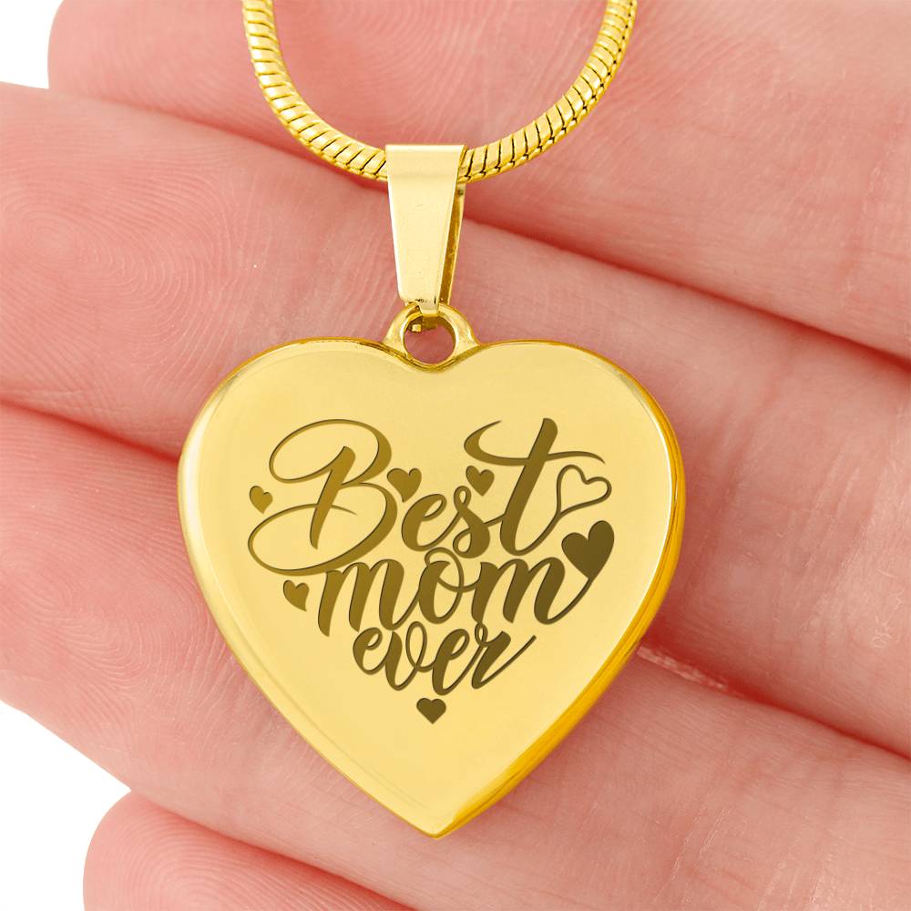 Best Mom Ever – Engraved Heart Necklace – Gift for Mom