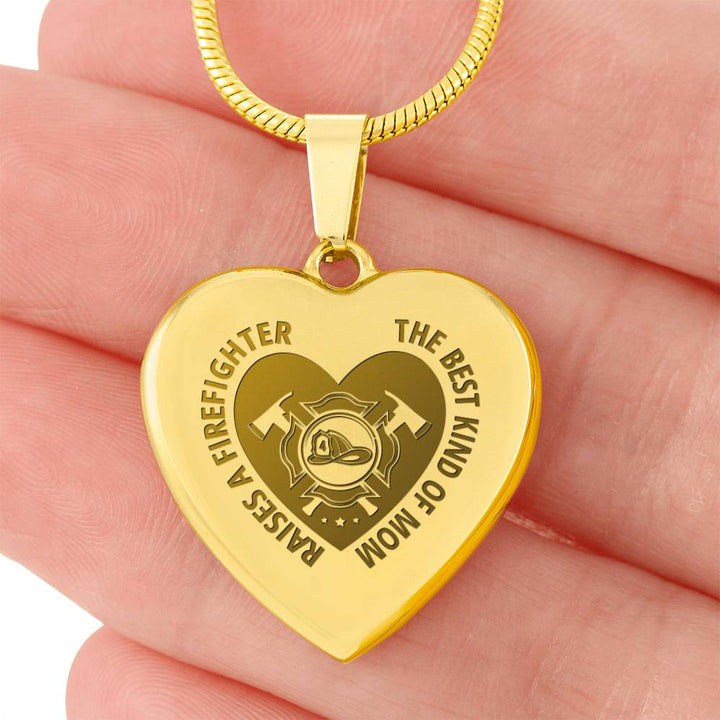The Best Kind Of Mom Raises a Firefighter Engraved Heart Necklace – Gift for Mom