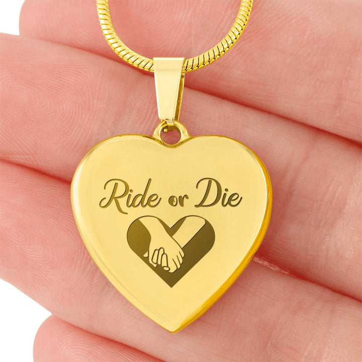 Ride Or Die Engraved Heart Necklace – Gift for Her
