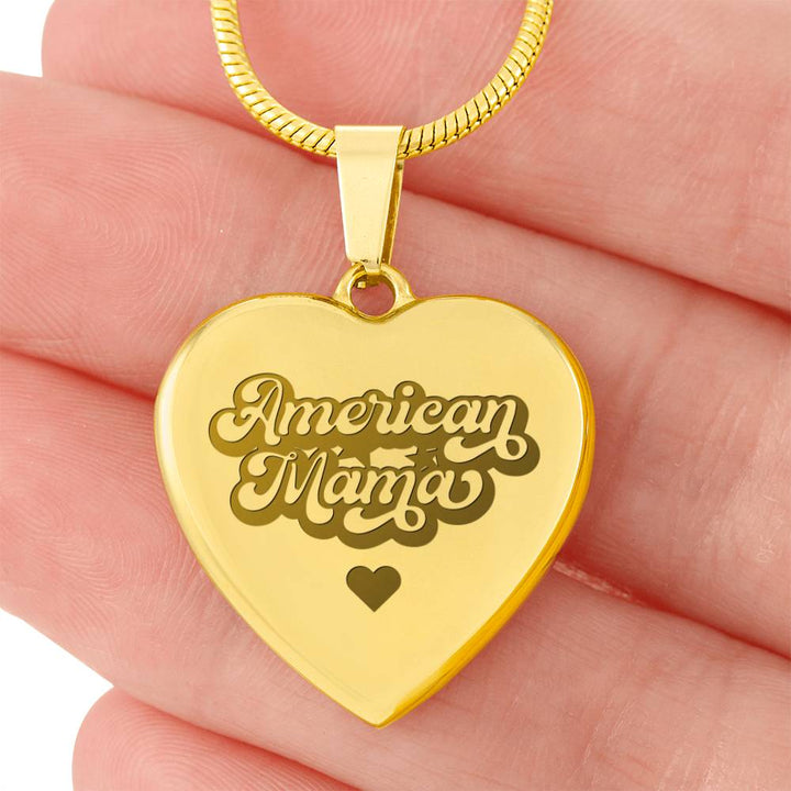 American Mama – Engraved Heart Necklace – Gift for Mom