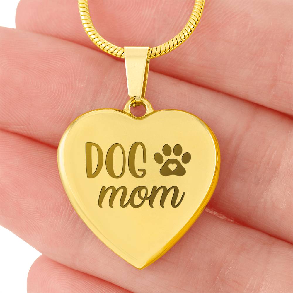 Dog Mom Engraved Heart Necklace – Gift for Mom