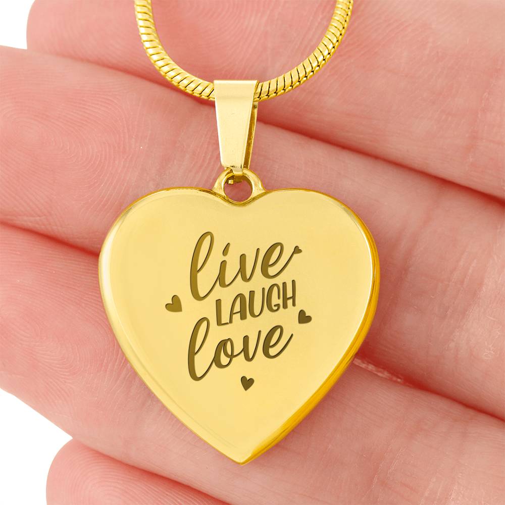 Live Laugh Love – Engraved Heart Necklace – Gift for Her