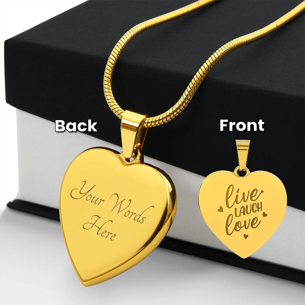 Live Laugh Love – Engraved Heart Necklace – Gift for Her