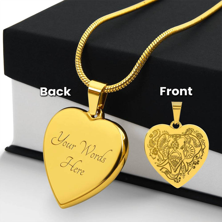 Elephant Head – Engraved Heart Necklace – Gift for Her