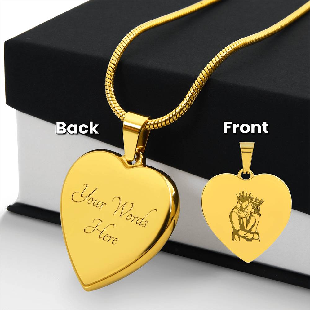 Couple King Queen – Engraved Heart Necklace – Gift for Her - Gift for Him