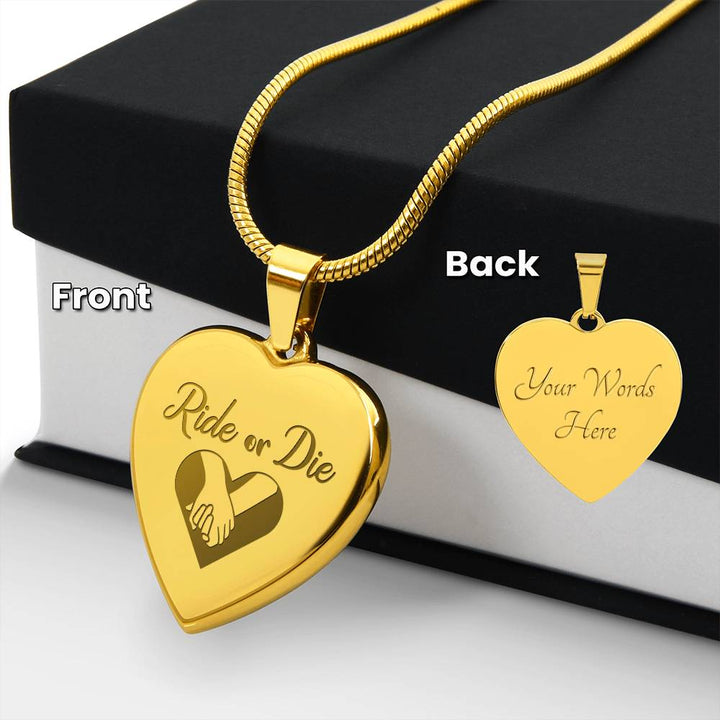 Ride Or Die Engraved Heart Necklace – Gift for Her