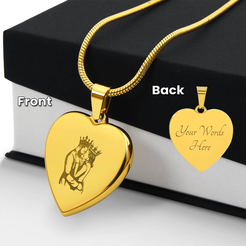 Couple King Queen – Engraved Heart Necklace – Gift for Her - Gift for Him