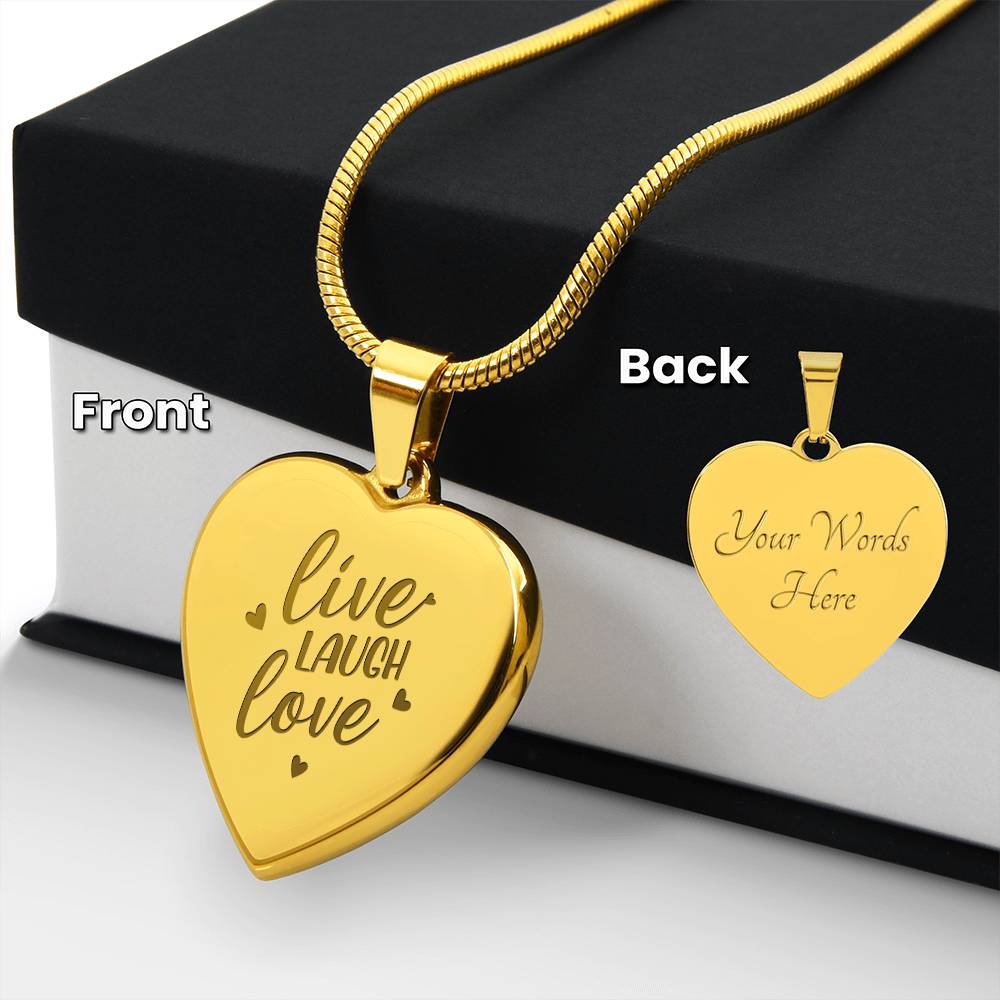 Live Laugh Love – Engraved Heart Necklace – Gift for Her