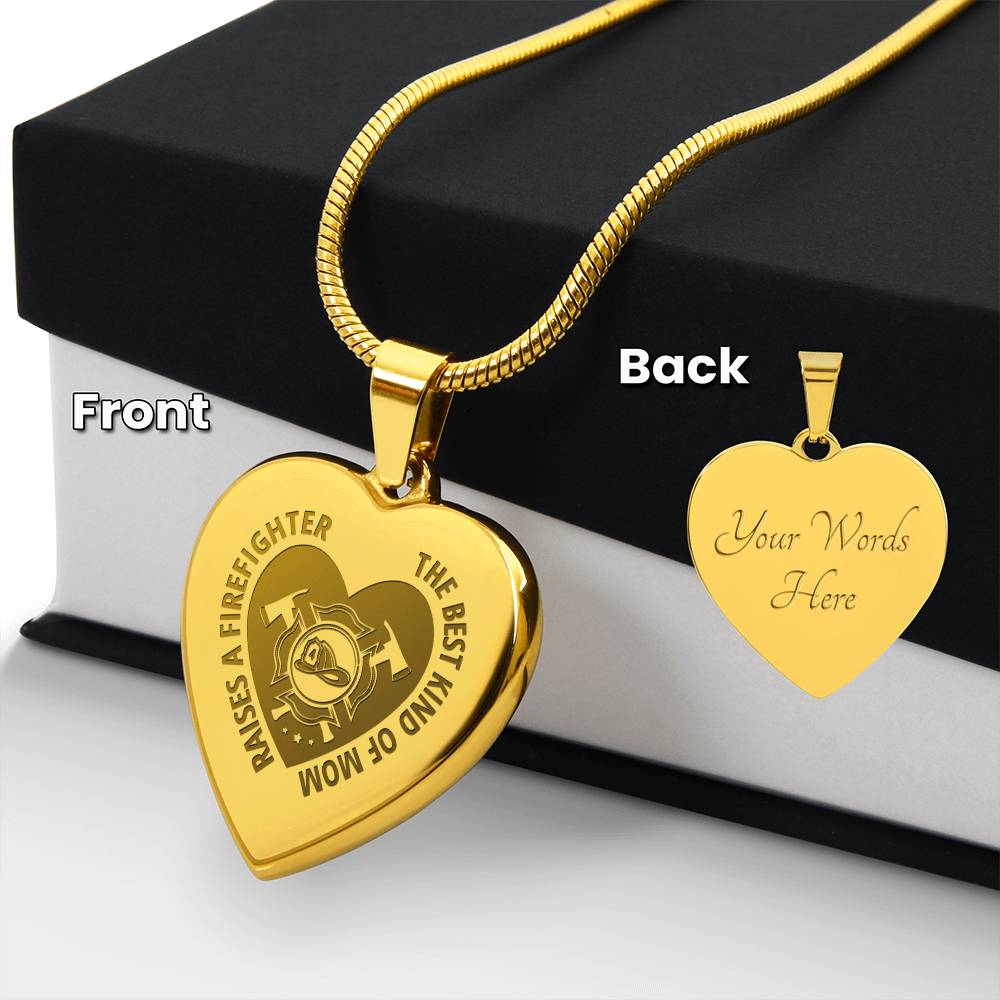 The Best Kind Of Mom Raises a Firefighter Engraved Heart Necklace – Gift for Mom