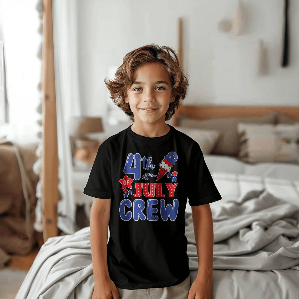 4th Of July Crew - Bella + Canvas 3001Y Unisex Youth T-Shirt Front Print Design - Gift for Son - Gift for Daughter