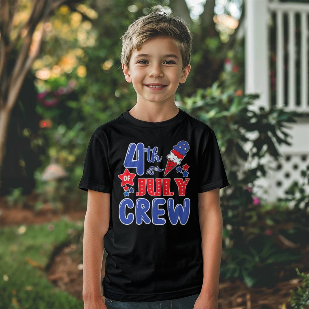 4th Of July Crew - Bella + Canvas 3001Y Unisex Youth T-Shirt Front Print Design - Gift for Son - Gift for Daughter