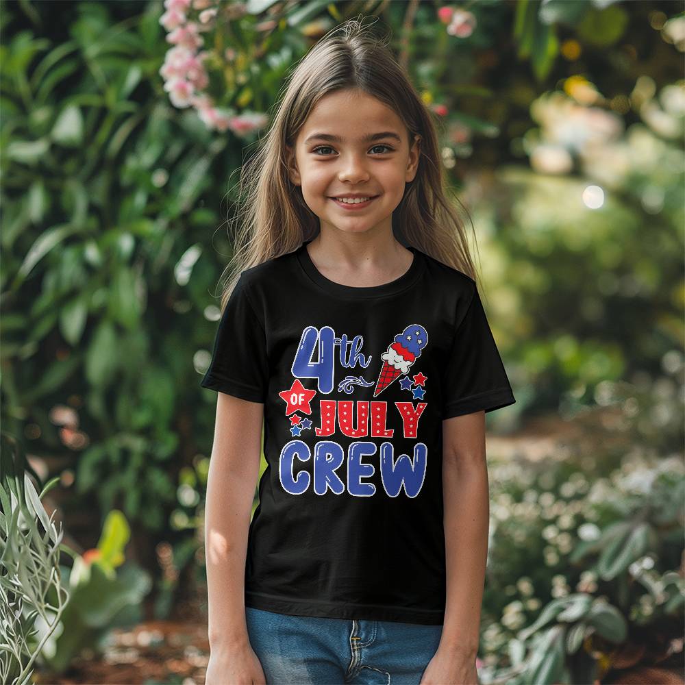 4th Of July Crew - Bella + Canvas 3001Y Unisex Youth T-Shirt Front Print Design - Gift for Son - Gift for Daughter