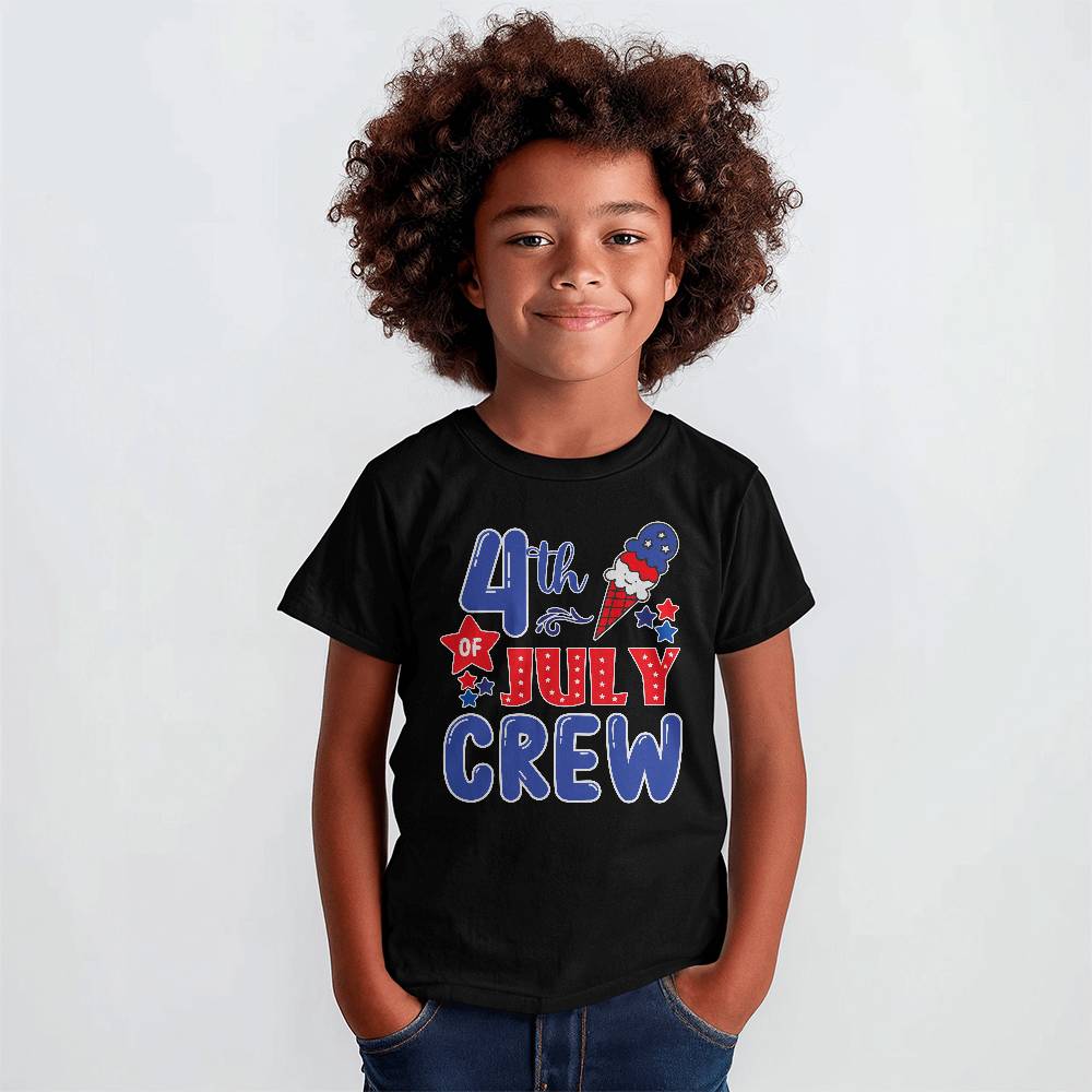 4th Of July Crew - Bella + Canvas 3001Y Unisex Youth T-Shirt Front Print Design - Gift for Son - Gift for Daughter