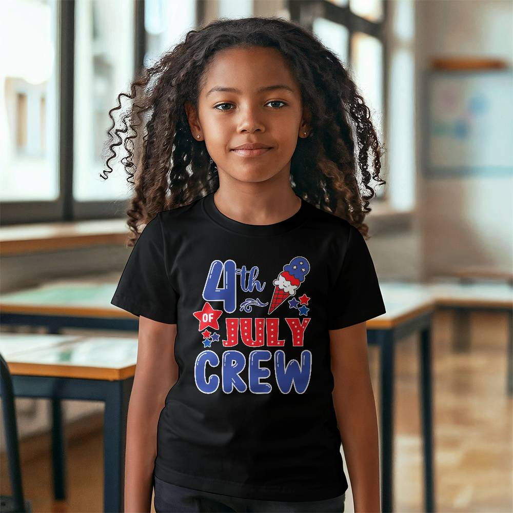 4th Of July Crew - Bella + Canvas 3001Y Unisex Youth T-Shirt Front Print Design - Gift for Son - Gift for Daughter