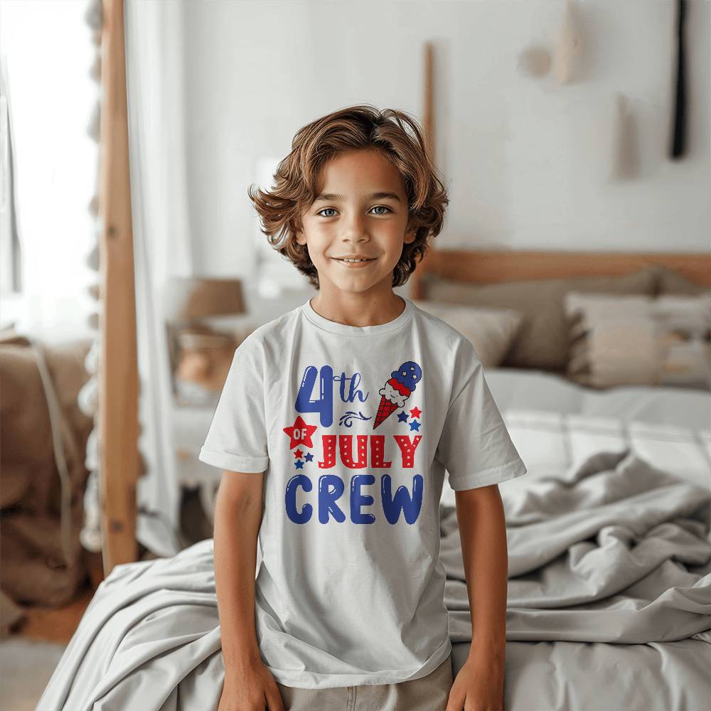 4th Of July Crew - Bella + Canvas 3001Y Unisex Youth T-Shirt Front Print Design - Gift for Son - Gift for Daughter