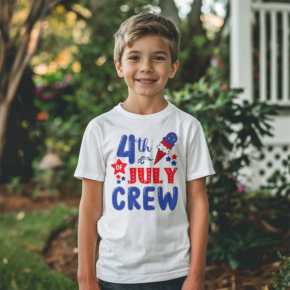 4th Of July Crew - Bella + Canvas 3001Y Unisex Youth T-Shirt Front Print Design - Gift for Son - Gift for Daughter