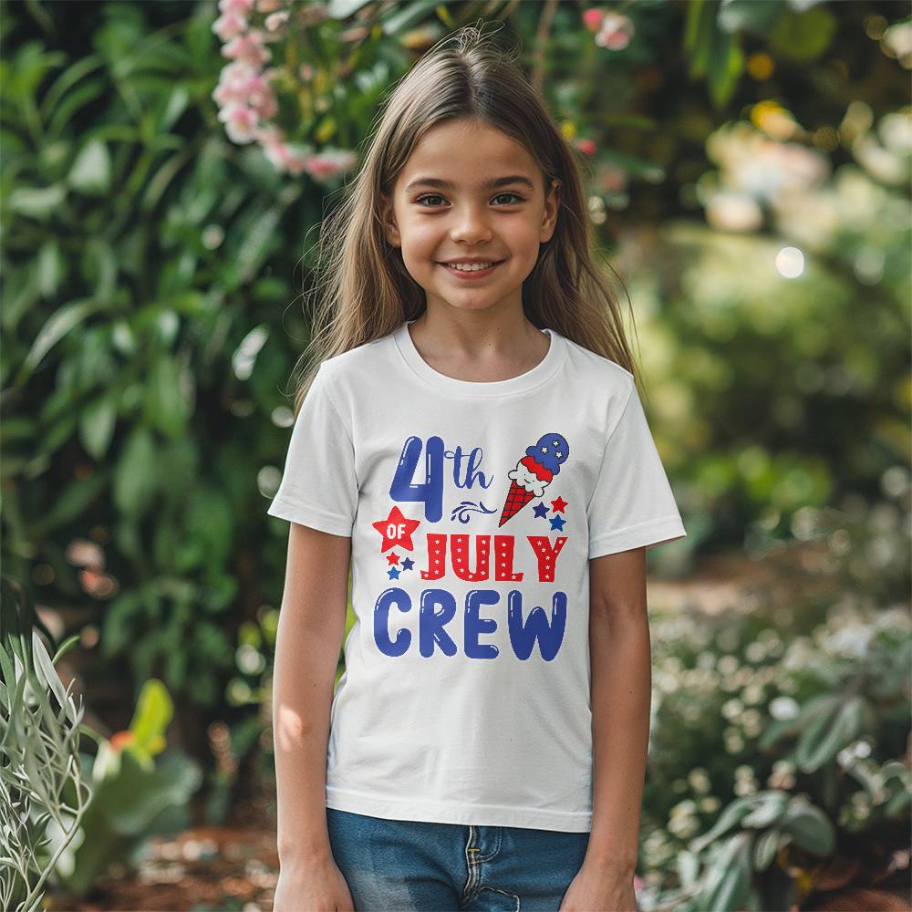 4th Of July Crew - Bella + Canvas 3001Y Unisex Youth T-Shirt Front Print Design - Gift for Son - Gift for Daughter