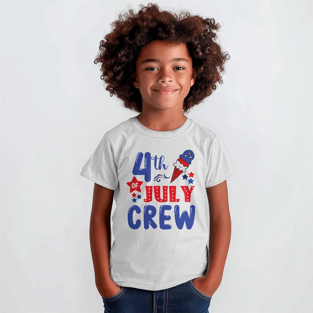 4th Of July Crew - Bella + Canvas 3001Y Unisex Youth T-Shirt Front Print Design - Gift for Son - Gift for Daughter