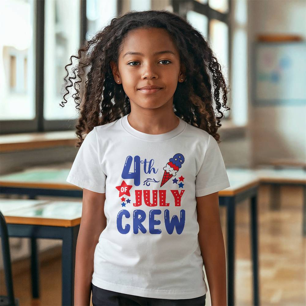 4th Of July Crew - Bella + Canvas 3001Y Unisex Youth T-Shirt Front Print Design - Gift for Son - Gift for Daughter