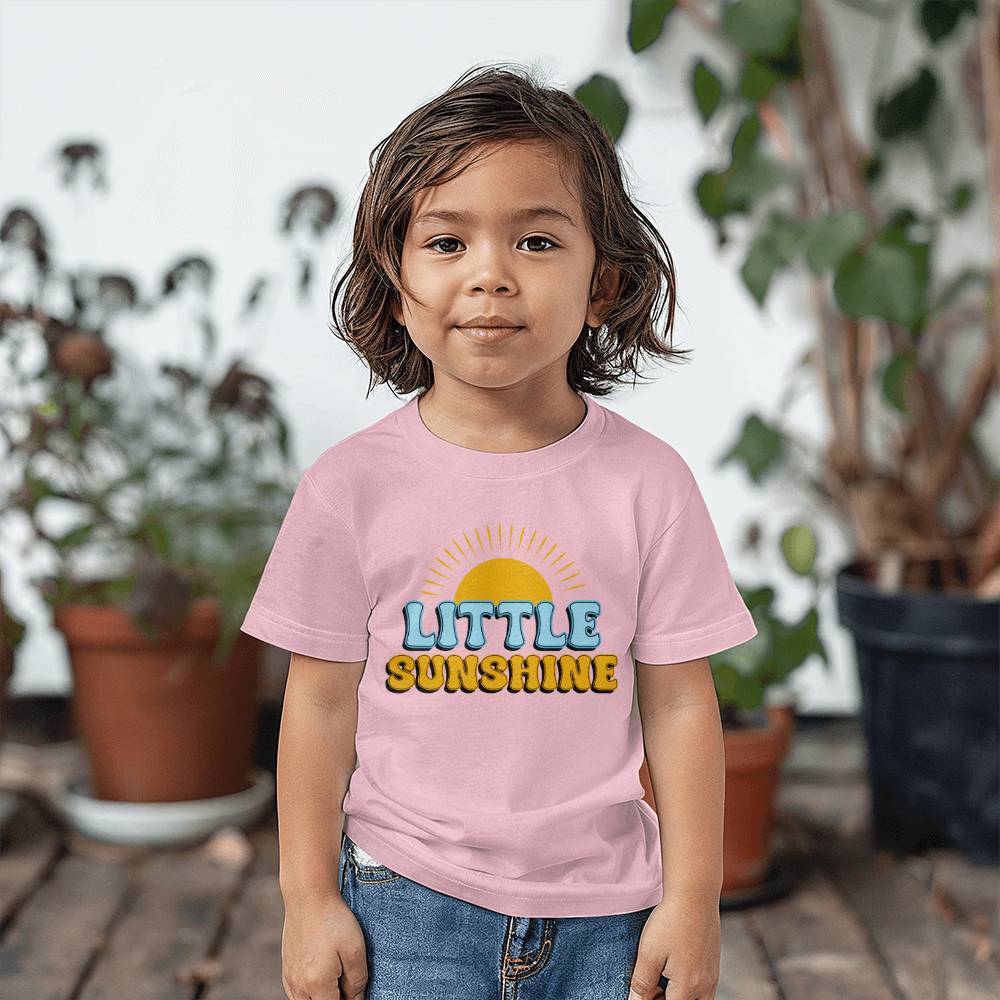 Little Sunshine (WHITE & PINK) - Bella + Canvas 3001T Toddler Jersey Tee Front Print Design - Gift for Son - Gift for Daughter