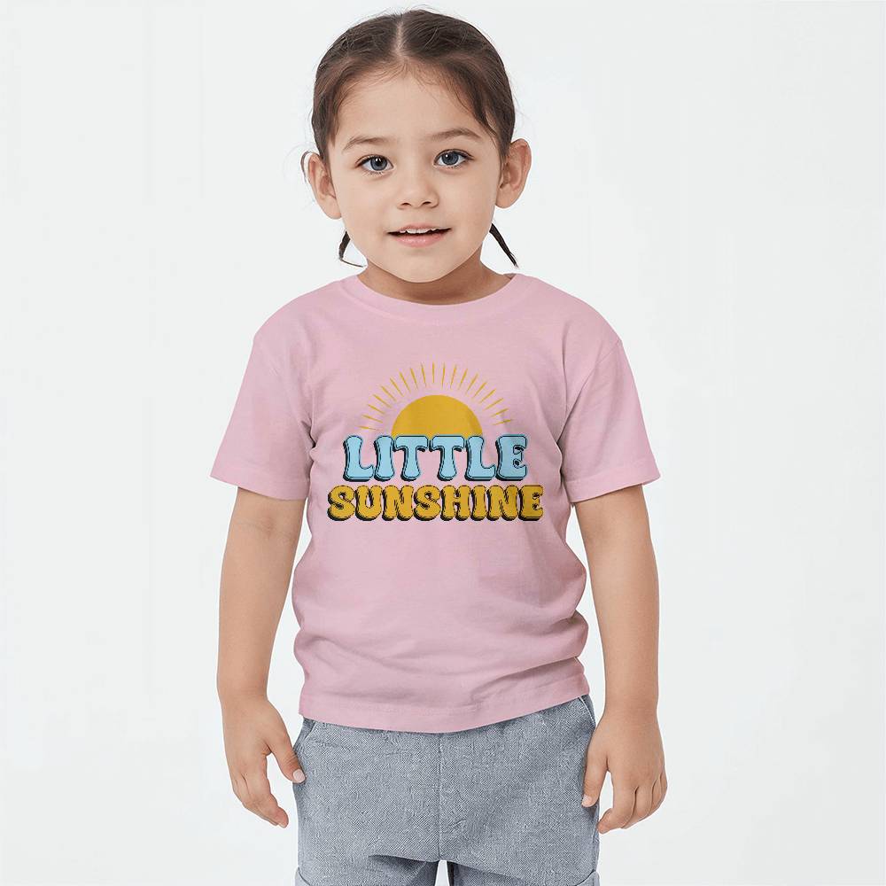 Little Sunshine (WHITE & PINK) - Bella + Canvas 3001T Toddler Jersey Tee Front Print Design - Gift for Son - Gift for Daughter