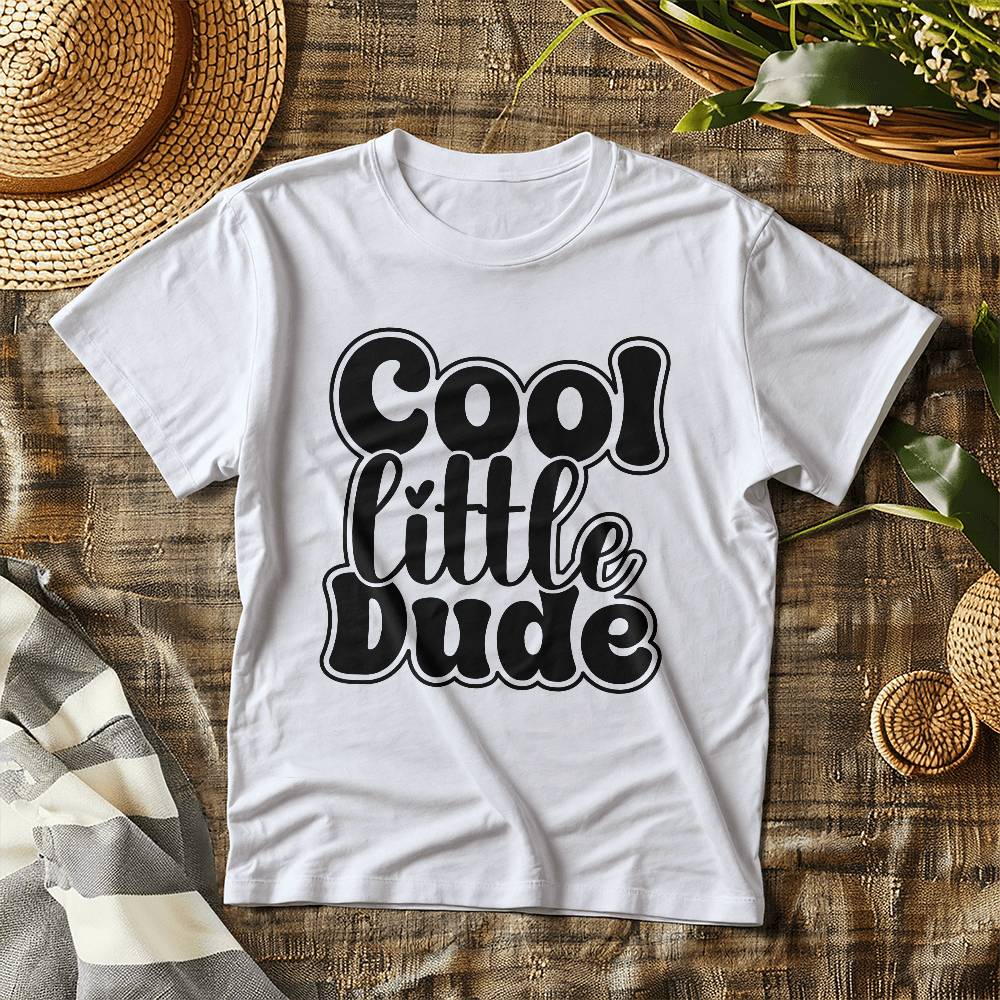 Cool Little Dude (WHITE & PINK) - Bella + Canvas 3001B Baby Jersey Tee Front Print Design - Gift for Son - Gift for Daughter