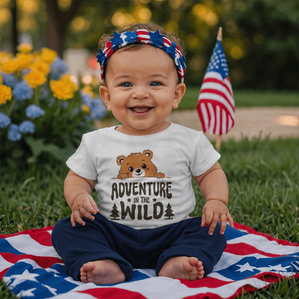 Adventure In The Wild (WHITE) - Bella + Canvas 3001B Baby Jersey Tee Front Print - Gift for Son - Gift for Daughter