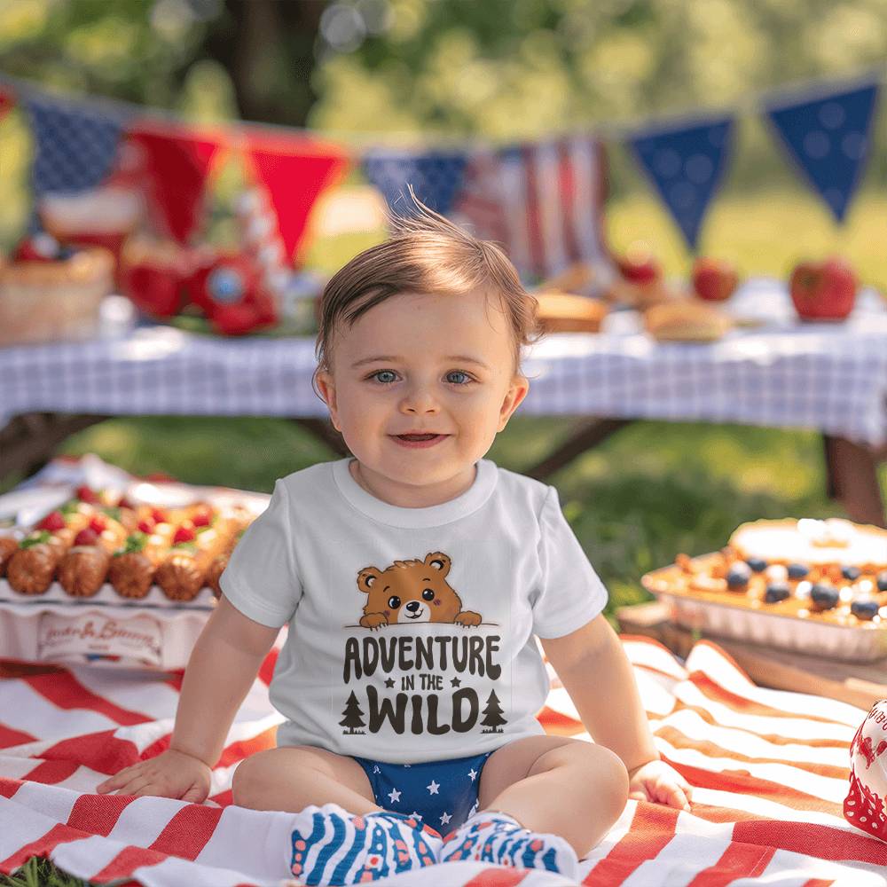 Adventure In The Wild (WHITE) - Bella + Canvas 3001B Baby Jersey Tee Front Print - Gift for Son - Gift for Daughter