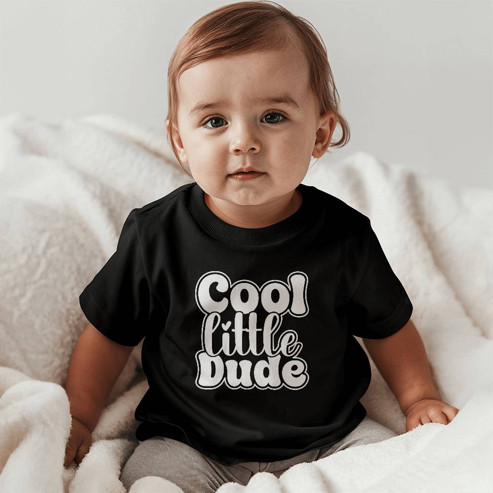 Cool Little Dude (BLACK) - Bella + Canvas 3001B Baby Jersey Tee Front Print Design - Gift for Son - Gift for Daughter