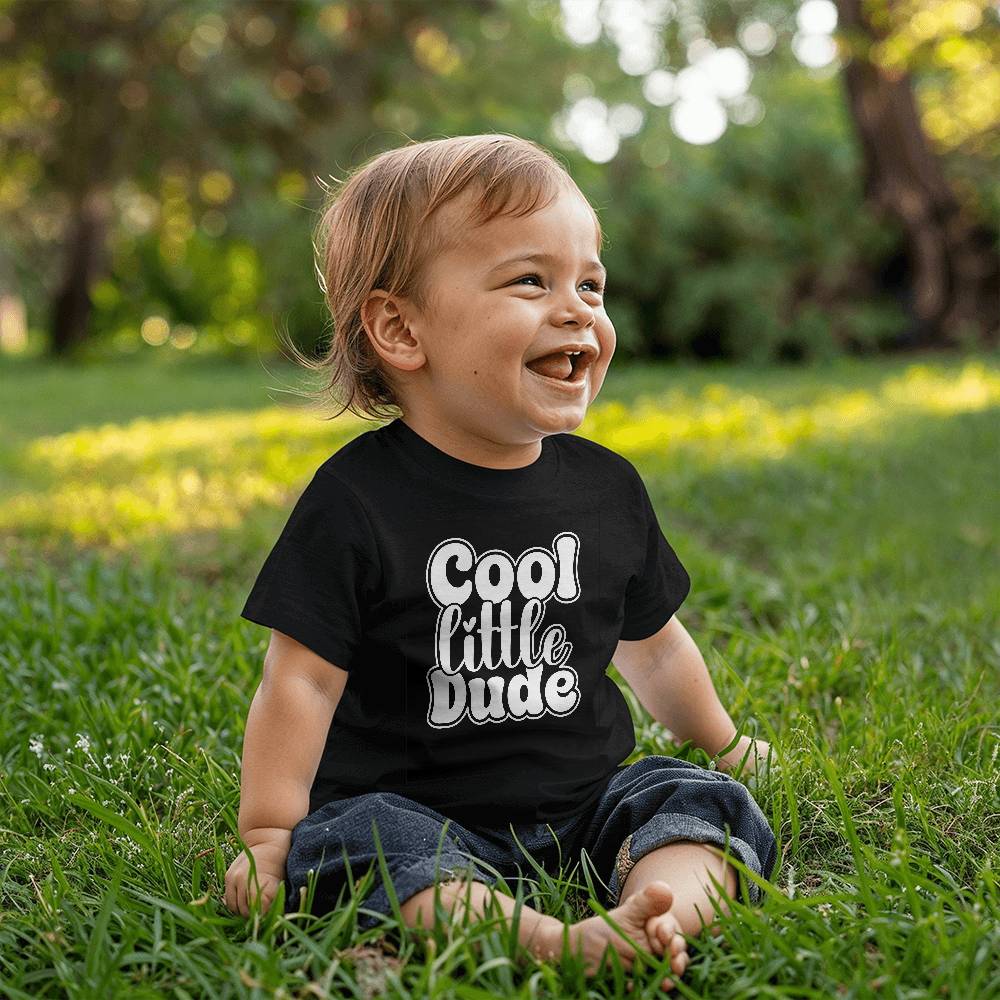 Cool Little Dude (BLACK) - Bella + Canvas 3001B Baby Jersey Tee Front Print Design - Gift for Son - Gift for Daughter