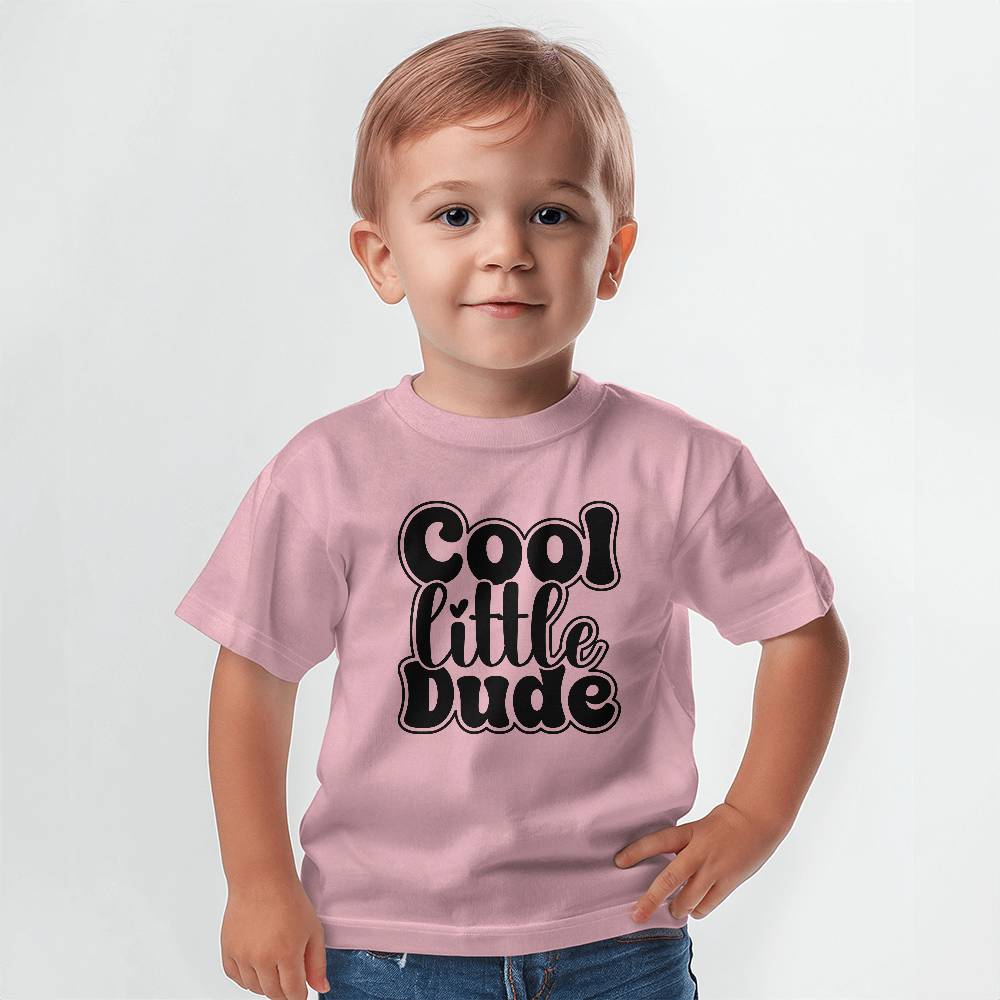 Cool Little Dude (WHITE & PINK) - Bella + Canvas 3001B Baby Jersey Tee Front Print Design - Gift for Son - Gift for Daughter