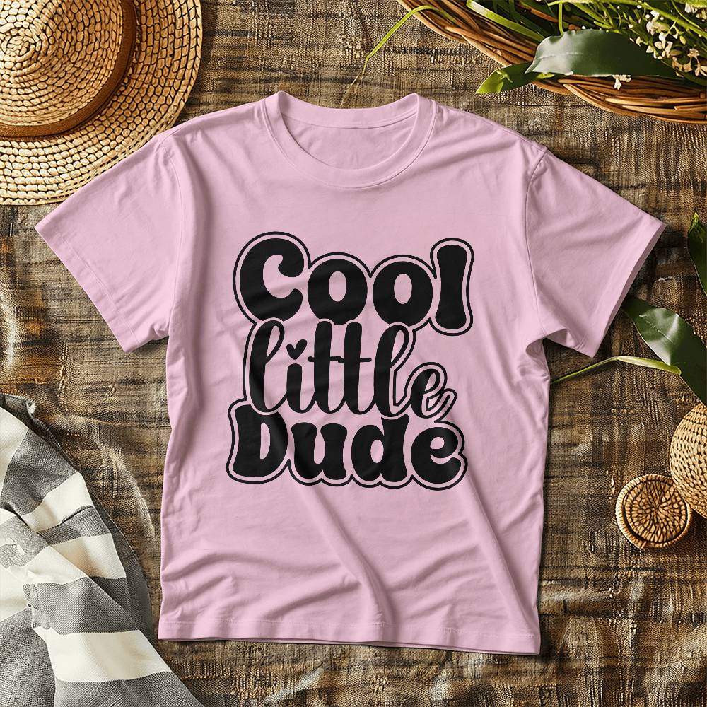 Cool Little Dude (WHITE & PINK) - Bella + Canvas 3001B Baby Jersey Tee Front Print Design - Gift for Son - Gift for Daughter