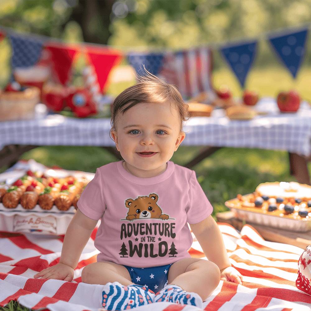 Adventure In The Wild (WHITE) - Bella + Canvas 3001B Baby Jersey Tee Front Print - Gift for Son - Gift for Daughter