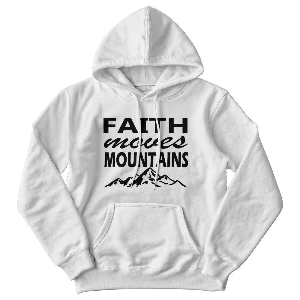 Faith Moves Mountains (Black) - Gildan 18500 Unisex Hooded Sweatshirt Front Print - Gift for Her - Gift for Him