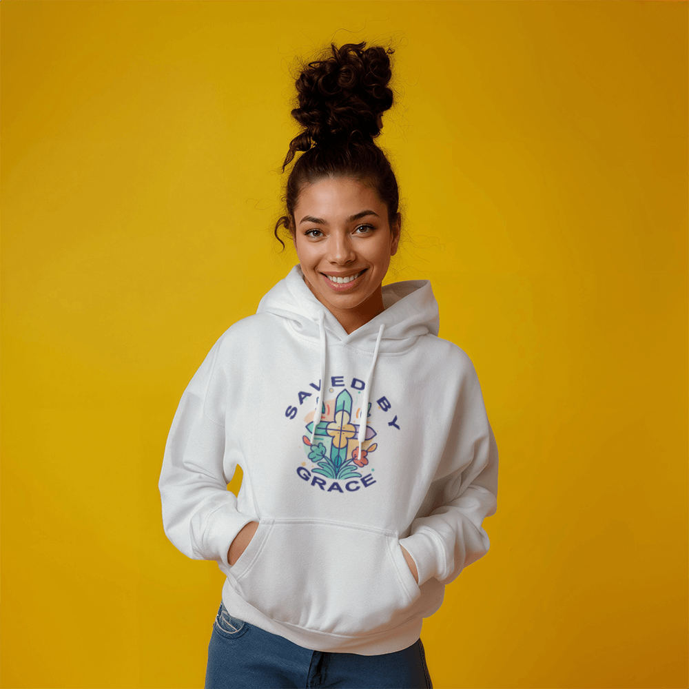 Saved By Grace - Gildan 18500 Unisex Hooded Sweatshirt Front Print - Gift for Her